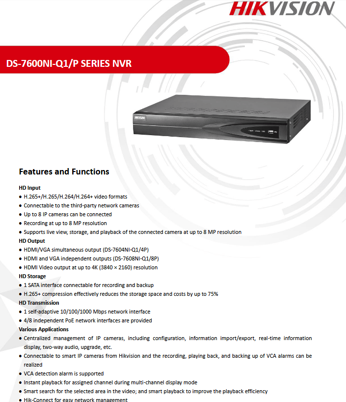 دستگاه ان وی آر هایک ویژن مدل HIKVISION DS-7604NI-Q1/4P